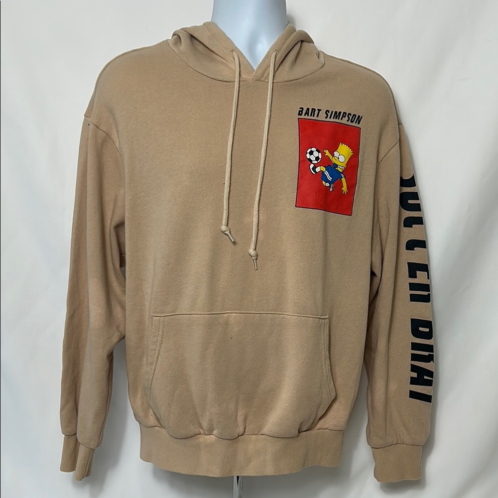 Bart Simpson Men’s Size Medium Sweatshirt Long Sleeve Soccer Brat Tan Hoodie
